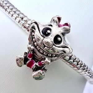Silver Alice in Wonderland Cheshire Cat-inspired Charm for Snake Chain Bracelets